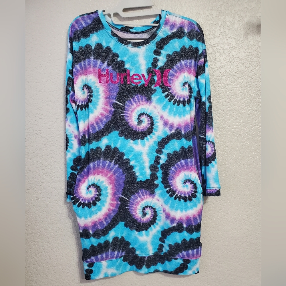 Hurley Multi-Color Tie Dye Long Sleeve Fleece Super Dress Juniors Size Large